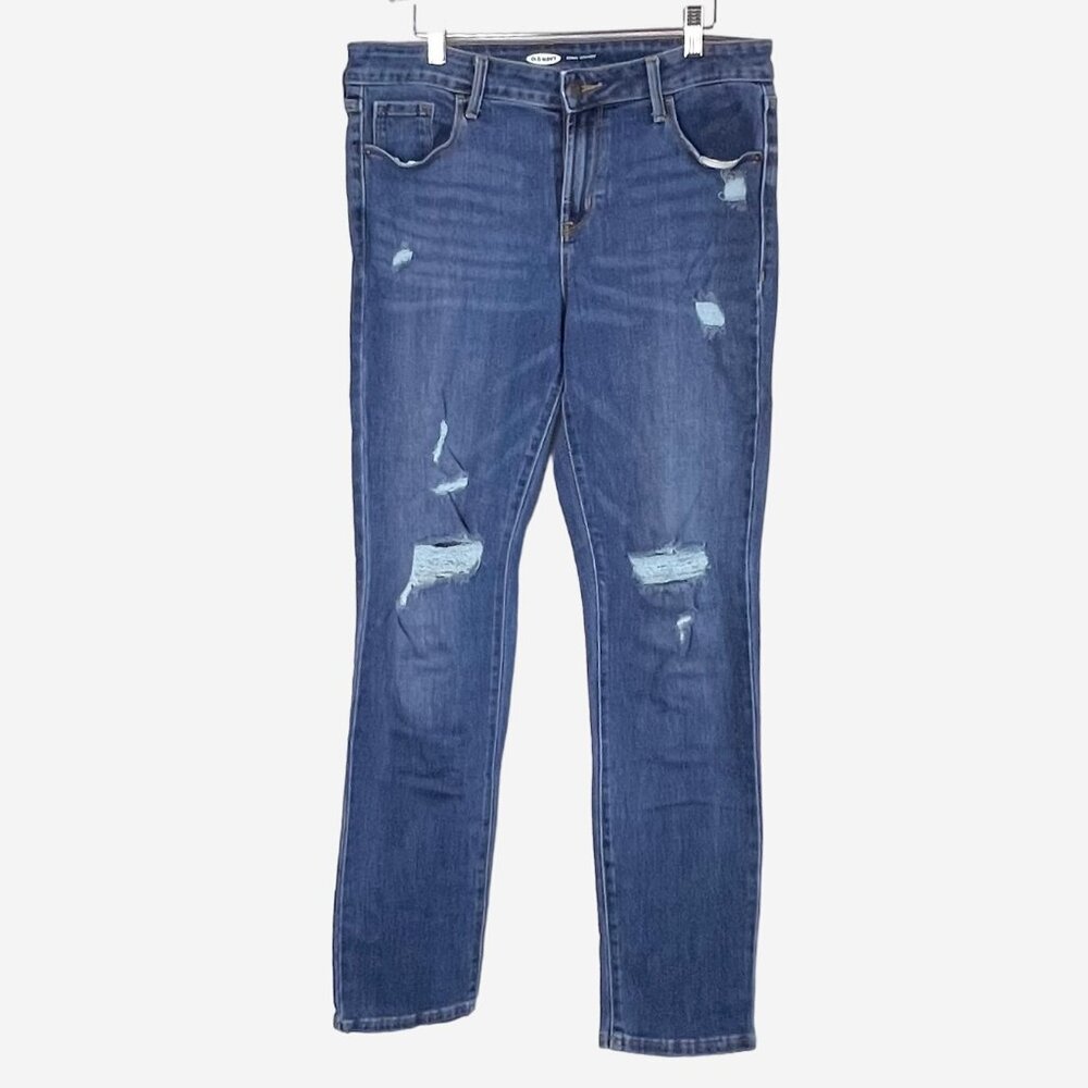 Old Navy Womens Power Straight Ripped Distressed Jeans Size 12 Long Straight Leg